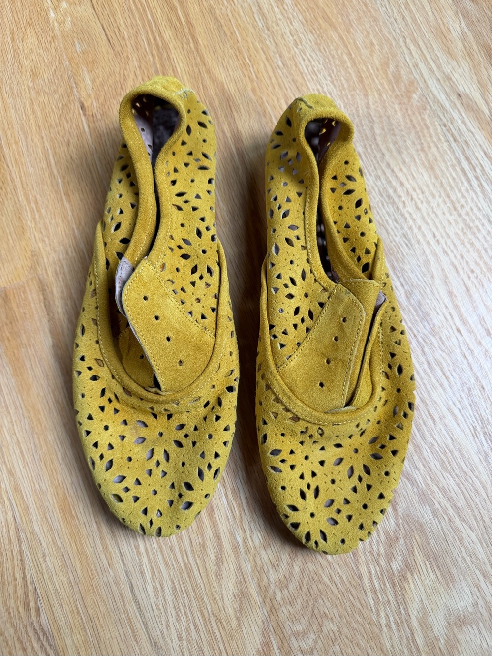 NWOT Sixty-Seven Spanish Suede Cutout Flats - Mustard Yellow (EU 39 / US 8.5-9)